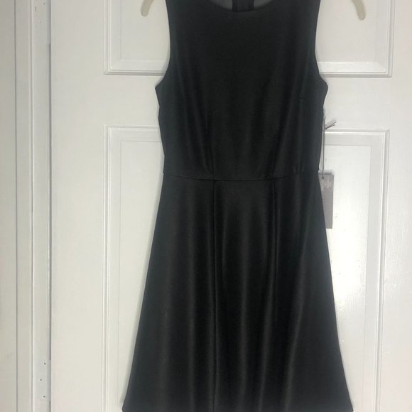Jennifer Lopez Imitation Leather Mesh Cut Out High Neck Skater Dress Fit & Flare - Picture 1 of 5